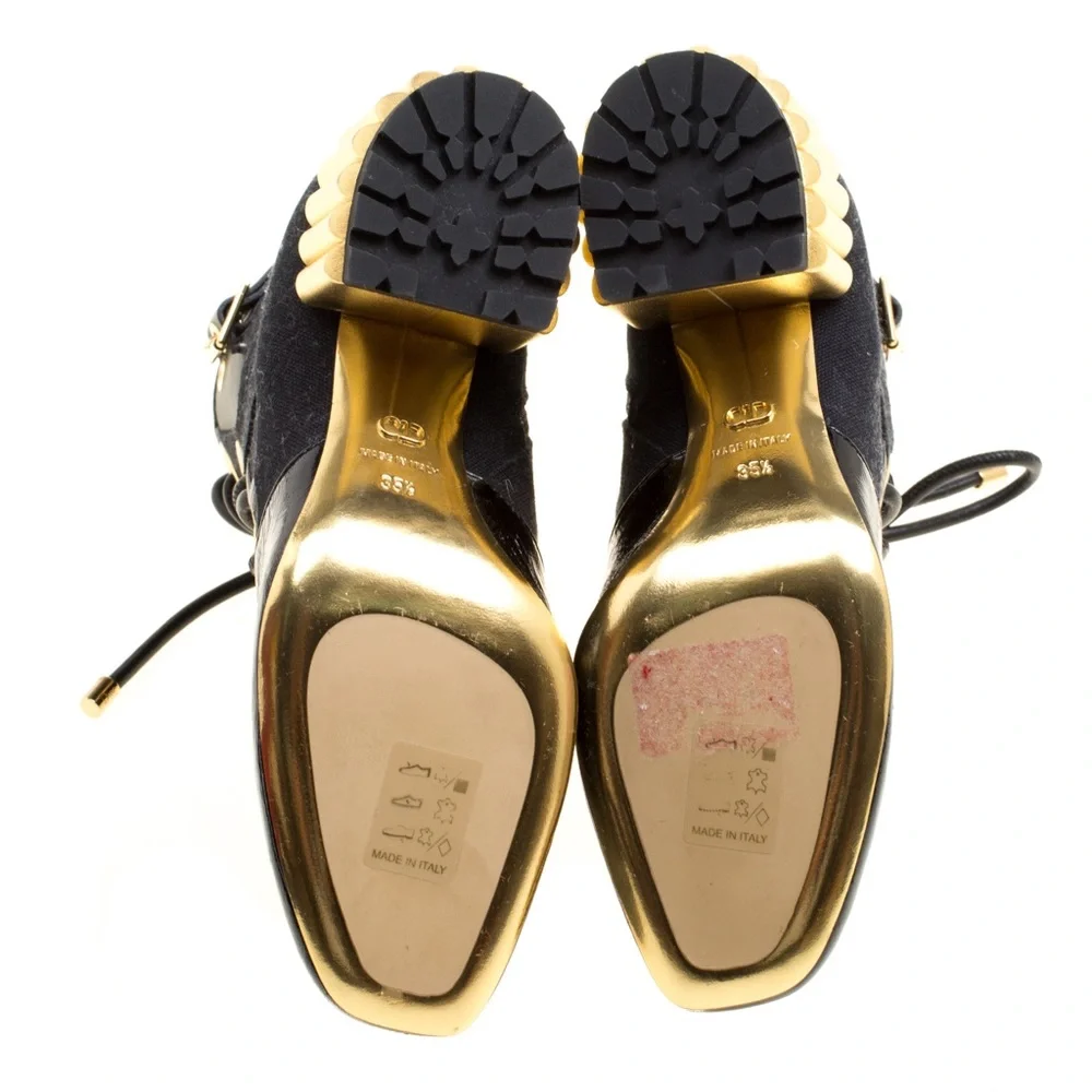 Dior Black Canvas and Crinkled Leather Sculpted Block Heel Ankle Boots Size 38.5 - Picture 2 of 10